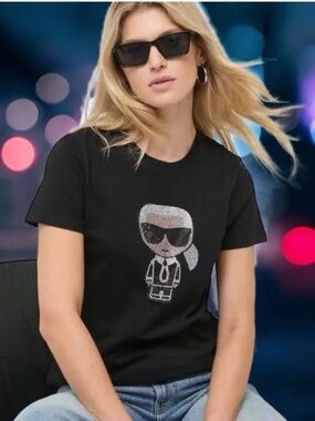 Karl Lagerfeld Black Ikonik Rhinestone Karl Crew Neck t-shirt XL